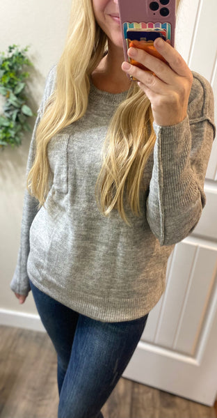 Grey Melange Hi-Low Round Neck Sweater