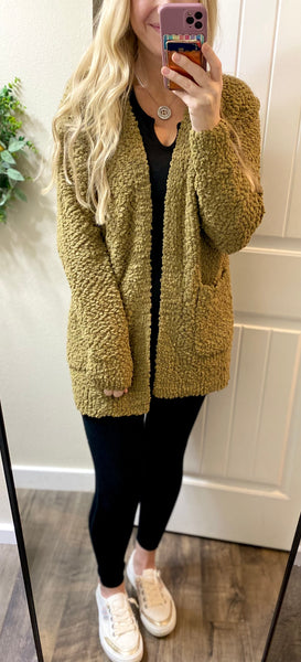 Olive Khaki Popcorn Cardigan