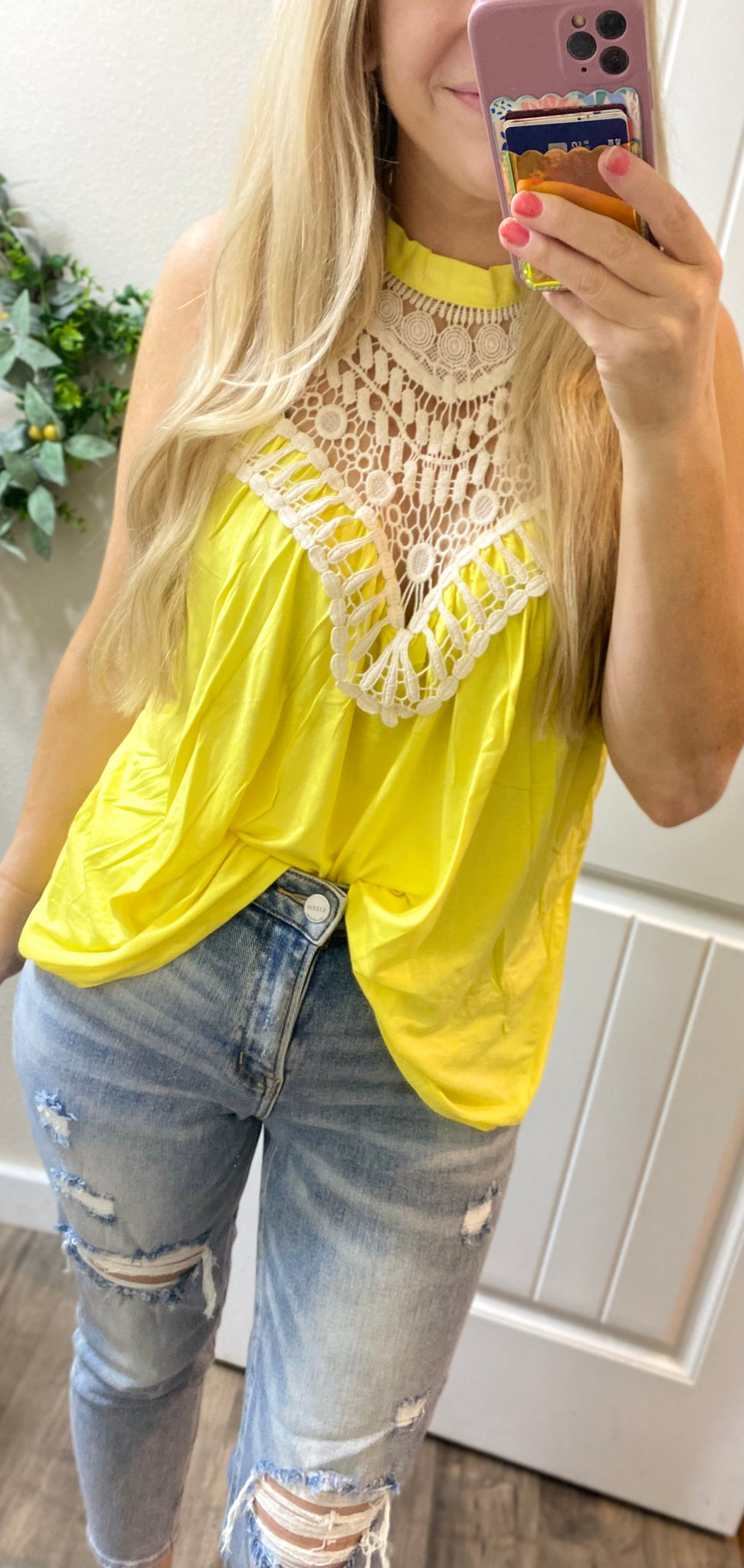 Yellow Crochet Neck Tank