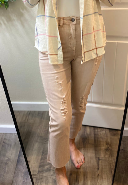 Colored Distressed Crop Denim