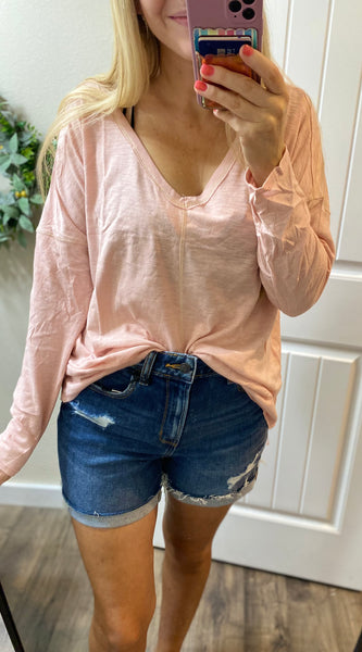 Blush Exposed Seam V-neck Long Sleeve