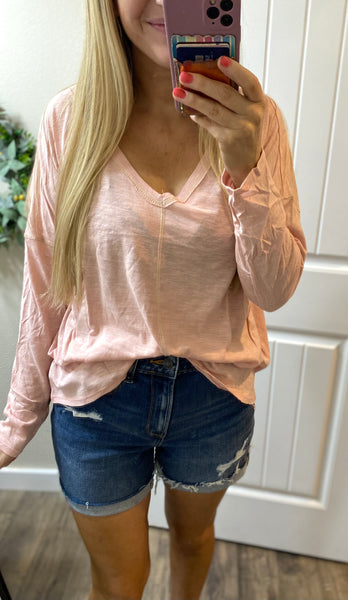 Blush Exposed Seam V-neck Long Sleeve