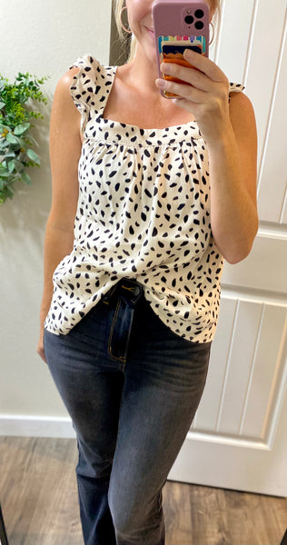 Ivory Dot Bow Back Sleeveless Blouse