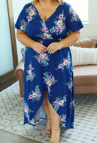 Hi Low Blue Floral Dress