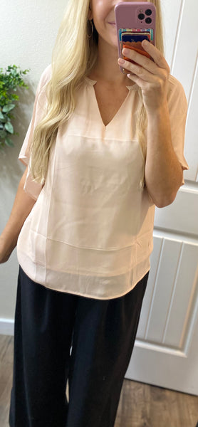 Beige Notch Flowy Blouse