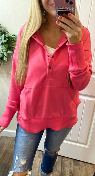 Snap Button Pullover Terry Hoodie