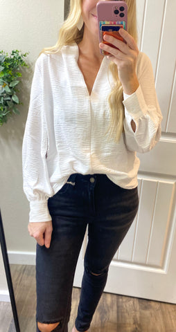 Woven V Long Sleeve Blouse