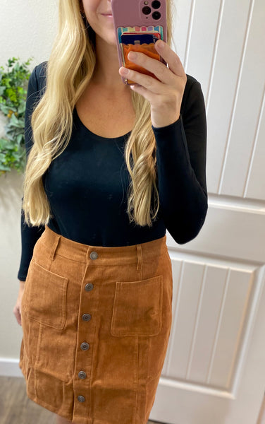 Camel Button Up Corduroy Skirt