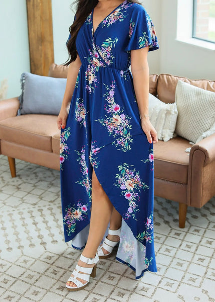 Hi Low Blue Floral Dress