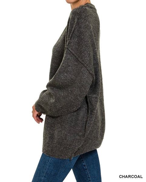 Melange Exposed Seam Oversized Sweater