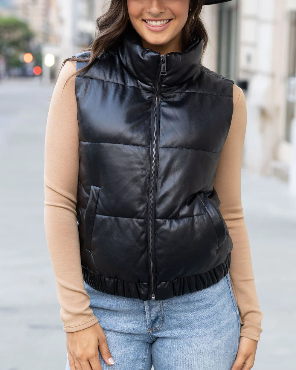 Buttery Soft Faux Leather Puffer Vest