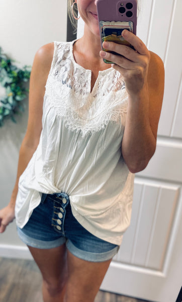 Sale! White Lace Detail Sleeveless Top