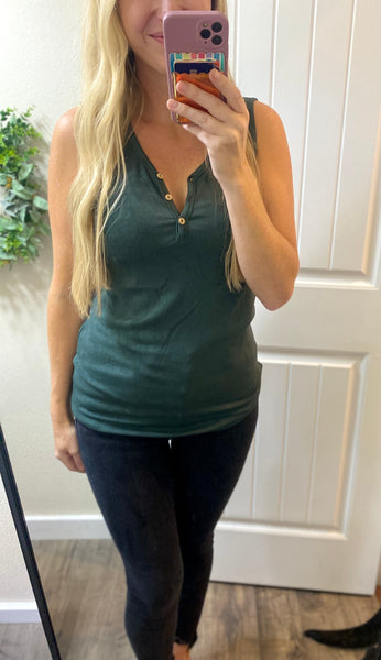 Evergreen Ribbed Button Henley Tank