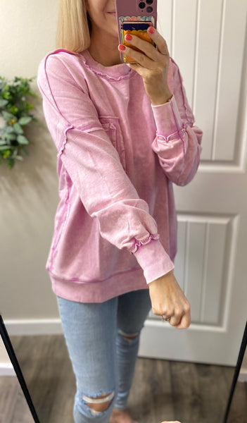 Mauve Exposed Seam Pocket Sweater