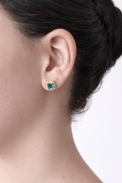 Olivia Emerald Halo Earrings in Light Green