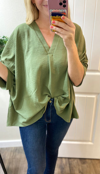 Woven Puff 1/2 Sleeve Blouse