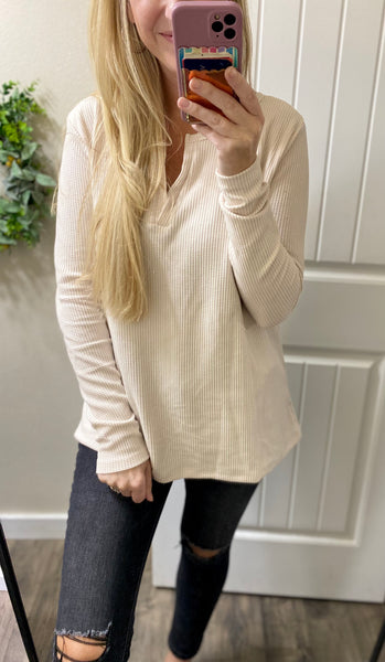 Melange Waffle V Long Sleeve