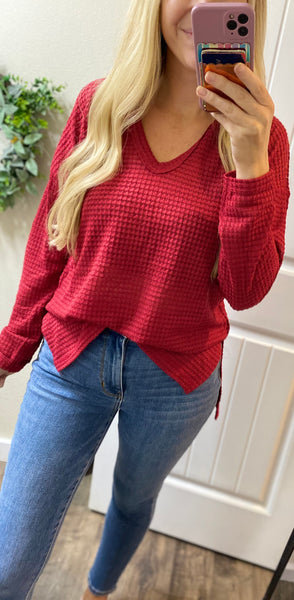 Red Notch Waffle Long Sleeve