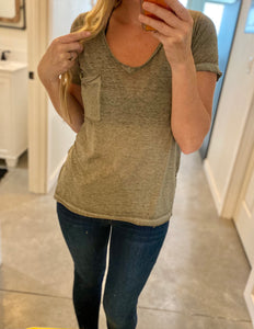 Olive Melange Burnout V-Neck Tee