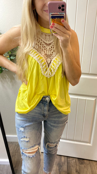 Yellow Crochet Neck Tank