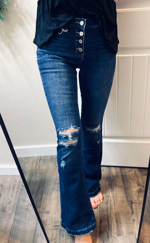 Kancan Buttonfly Distressed Flare