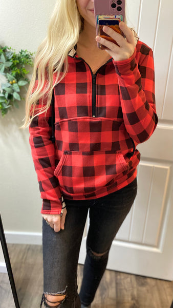 Cloud Red/Black Check Plaid 1/2 Zip Hoodie