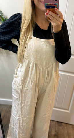 Ruched Wide Leg Overalls