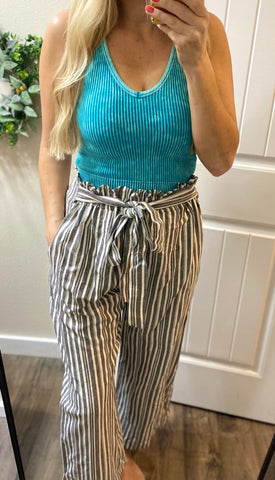 Gray Paperbag Stripe Pants