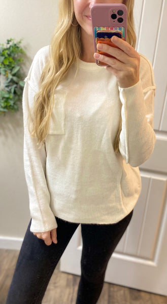 Ivory Melange Hi-Low Round Neck Sweater
