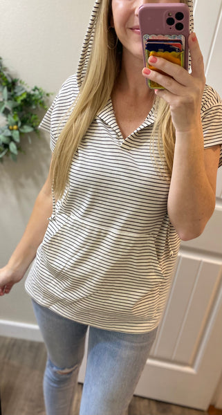 Striped Hooded Short Sleeve Top
