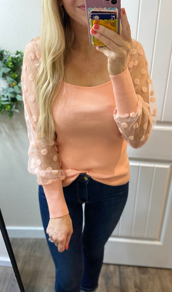 Peach Dot Sleeve Long Sleeve Blouse