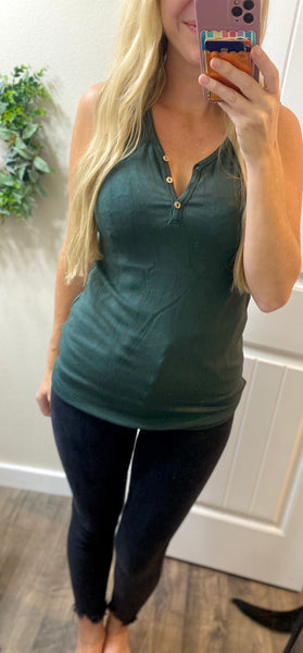 Evergreen Ribbed Button Henley Tank