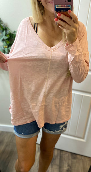 Blush Exposed Seam V-neck Long Sleeve