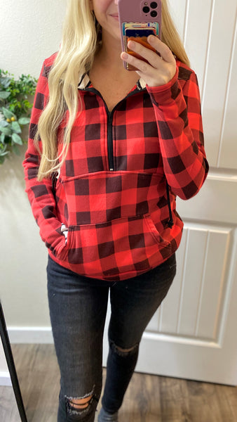 Cloud Red/Black Check Plaid 1/2 Zip Hoodie