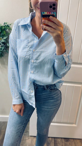 Blue Stripe Business Button Down