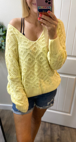 Yellow V-Neck Soft On/Off Shoulder Sweater