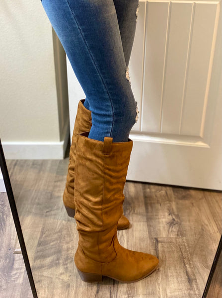Chesnut Faux Suede Ruched Boots