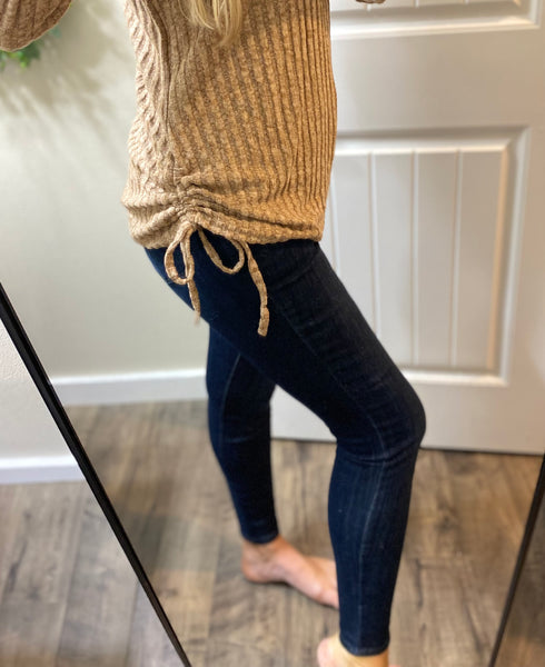 Ribbed Ruched Side Long Sleeve Top