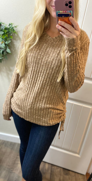 Ribbed Ruched Side Long Sleeve Top