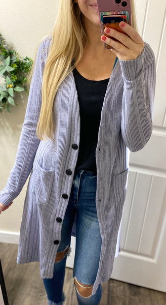 Ribbed Pocket Long Cardigan