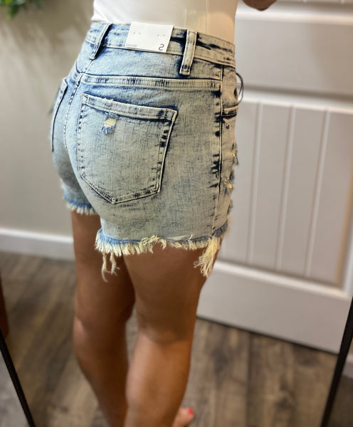 Acid Wash Distressed Hem Denim Shorts
