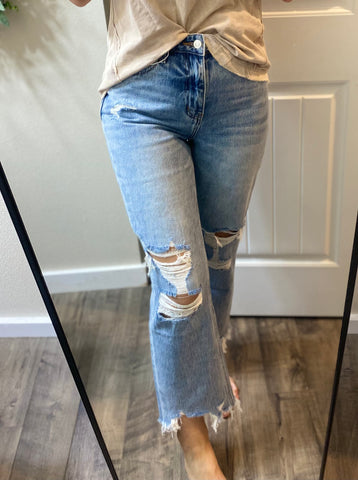 Loveret Distressed Raw Hem Straight Denim