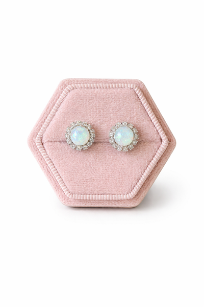 Aurora Opal Halo Stud Earrings- Silver