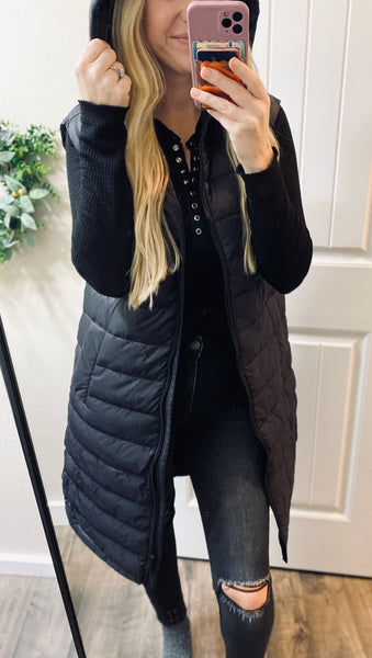 Black Puff Long Vest