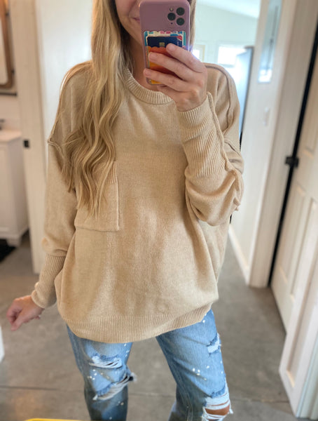 Melange Oversized Hi-Low Pocket Sweater