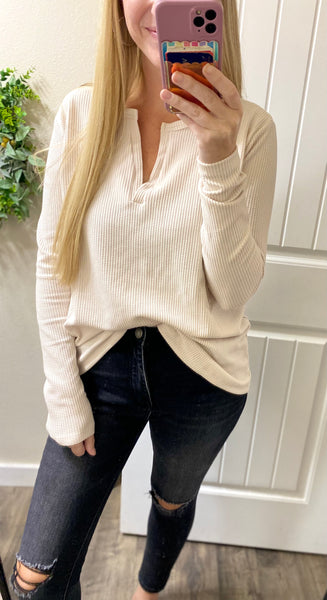 Melange Waffle V Long Sleeve