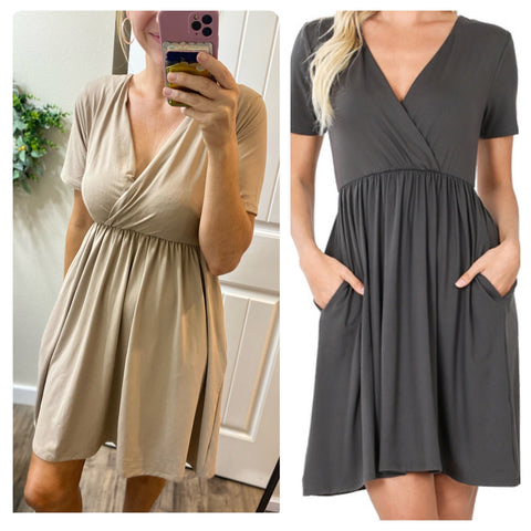 Brushed Hacci Faux Wrap Dress