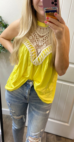 Yellow Crochet Neck Tank