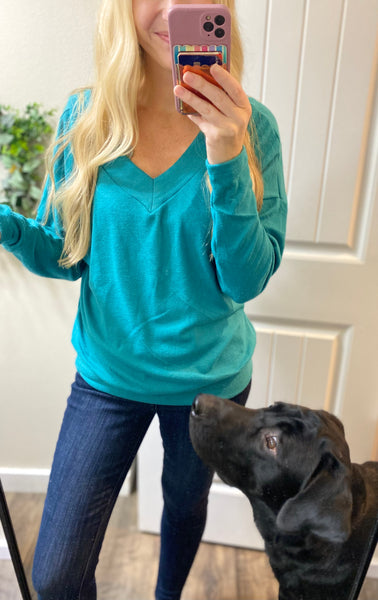 Teal Long Sleeve Knit Top