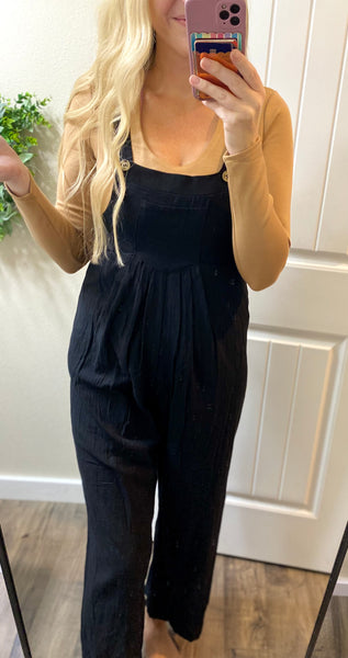 Black Wide Leg Overalls
